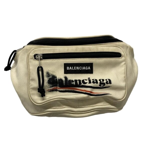 Auth BALENCIAGA Explorer Beltpack Cream Black Nylon Bum Bag - Picture 1 of 11
